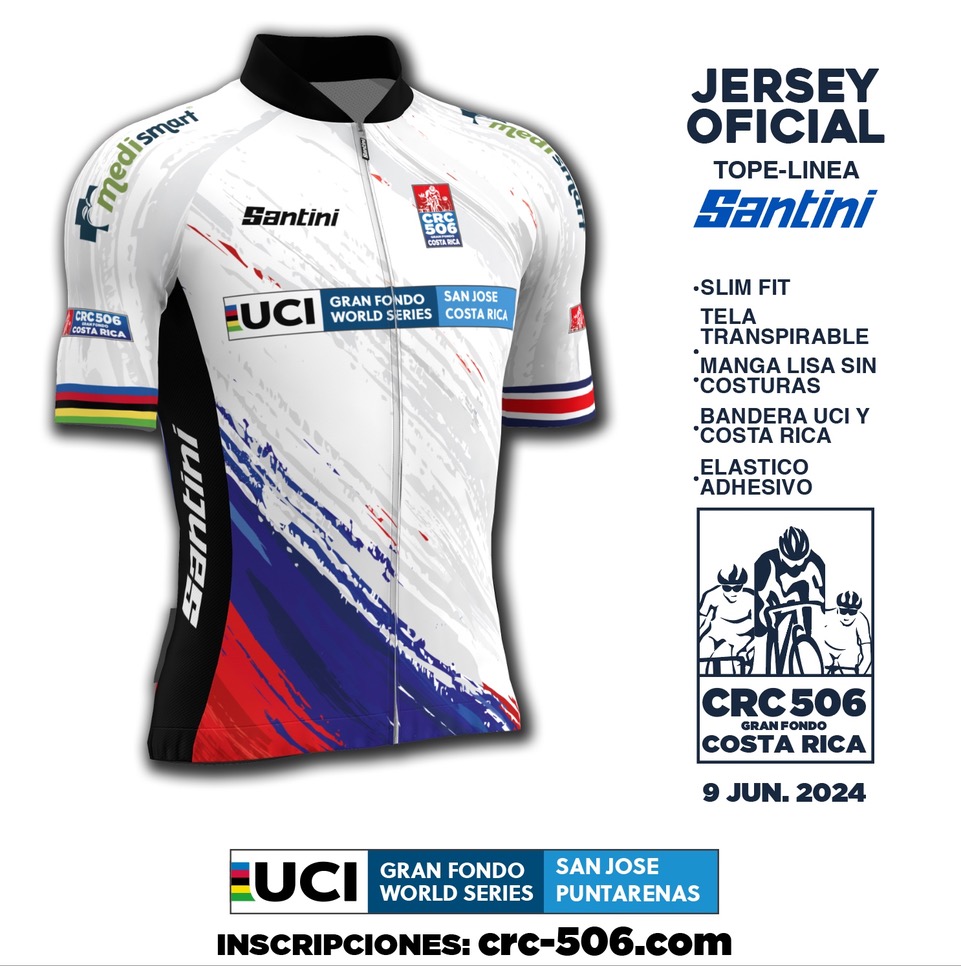 Espectacular diseño del jersey oficial Santini para el CRC 506 Gran Fondo Costa Rica